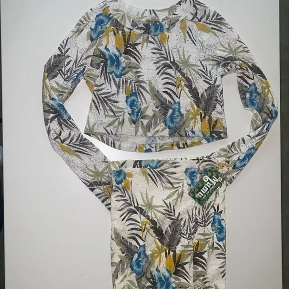 SHOW ME YOUR MUMU CHER TROPICAL FLORAL LONG SLEEVE LACE TOP & LACE MINISKIRT SET - Picture 1 of 11